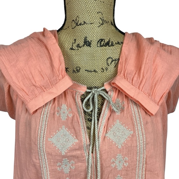 Ann Taylor Loft Embroidered Tie Blouse Orange BOHO Peasant Cottage Core Hippy - Picture 8 of 13